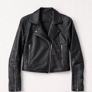 BLANK NYC Black Turquoise Studded Moto Jacket  NWT